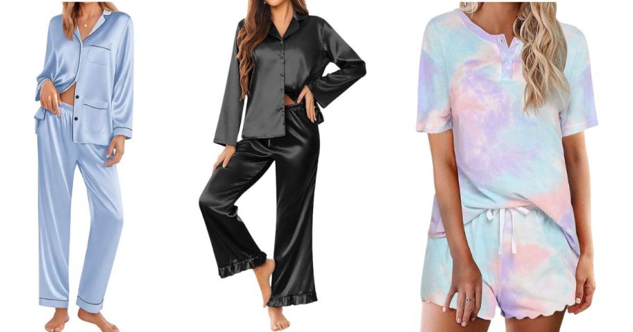 three women wearing ekouaer womens pajama sets