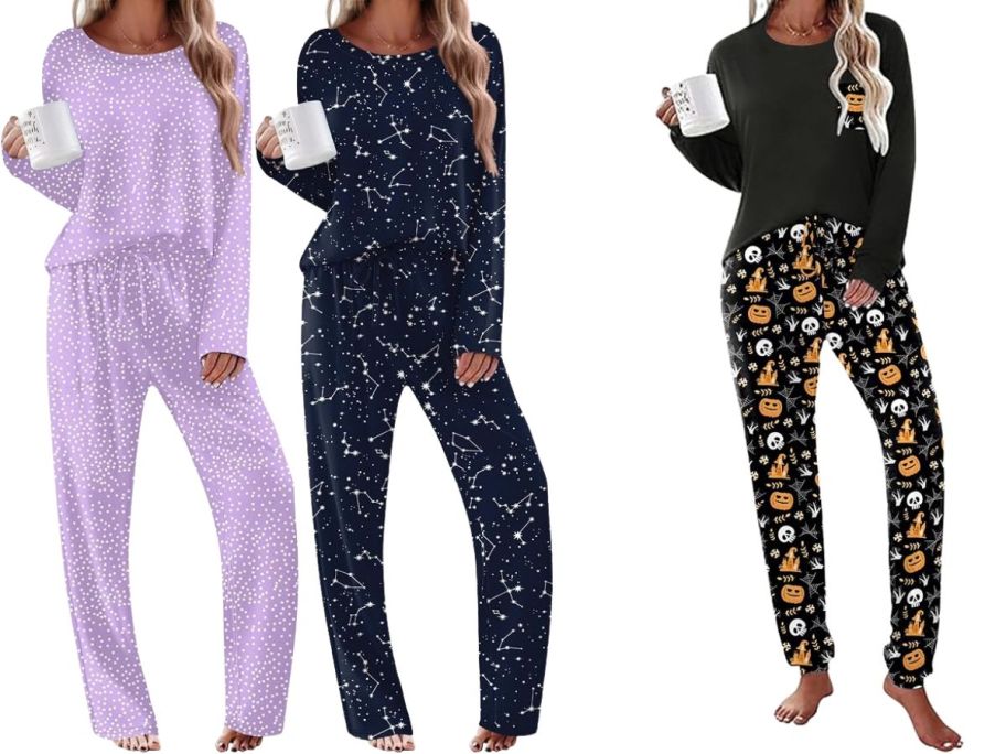 three women wearing ekouaer womens pajama sets