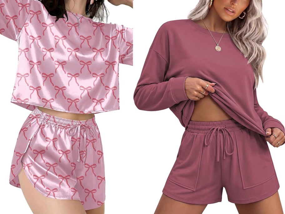 women wearing pink pajama short sets 