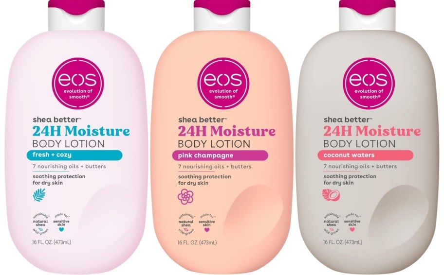 3 bottles of body lotion in different scents