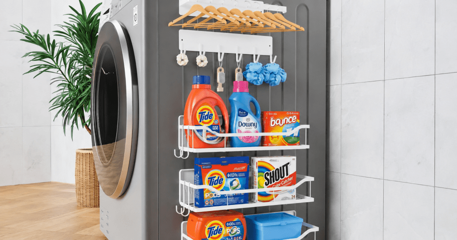 magnetic laundry shelf on machine
