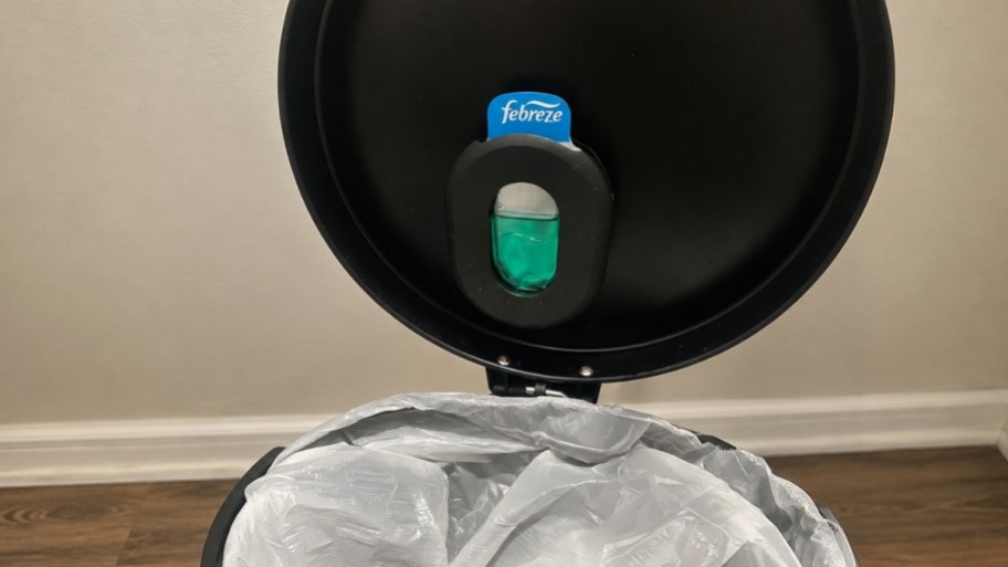 febreze trashcan odor fighter inside the lid of a trash can