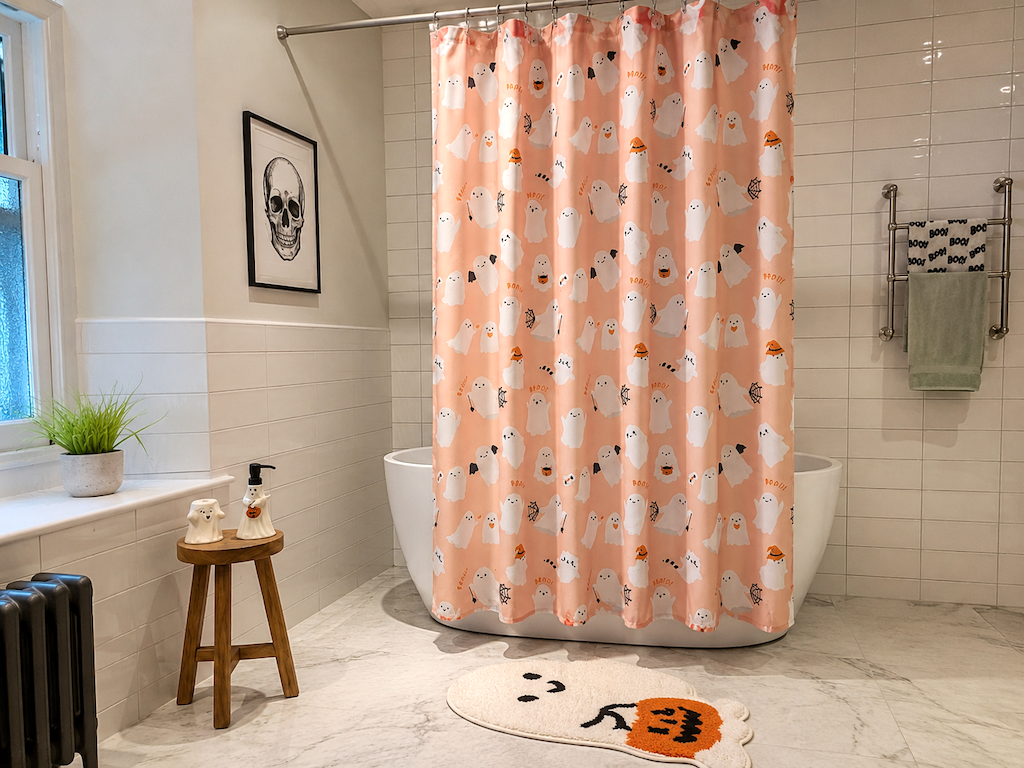 $10 Halloween Shower Curtain Sets at Walmart | Hooks Included!
