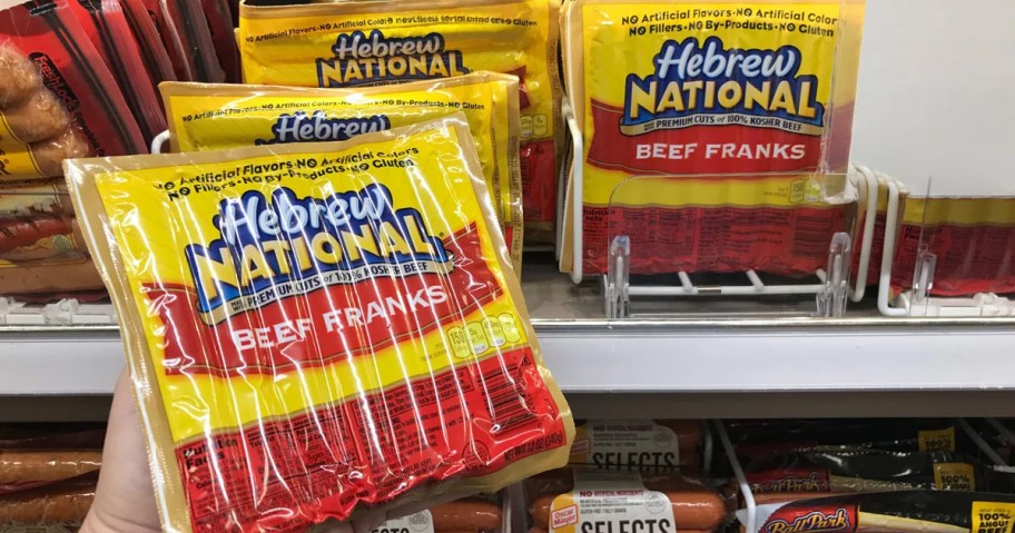 Hebrew national hot dogs in a store
