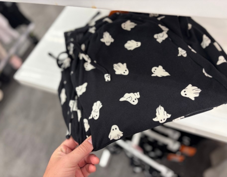 black ghost print pajama pants