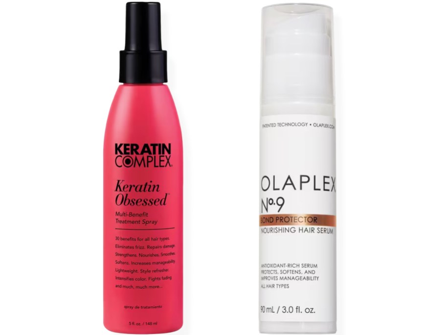 red and white bottles of hair serum