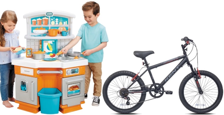 kids pretend kitchen and bik