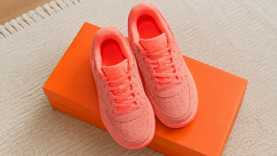 kids orange suede nikes with box