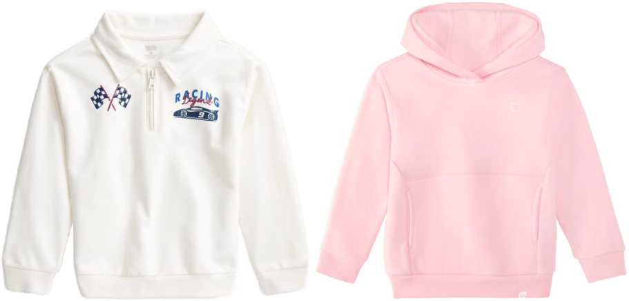 kids white sweater and pink hoodie