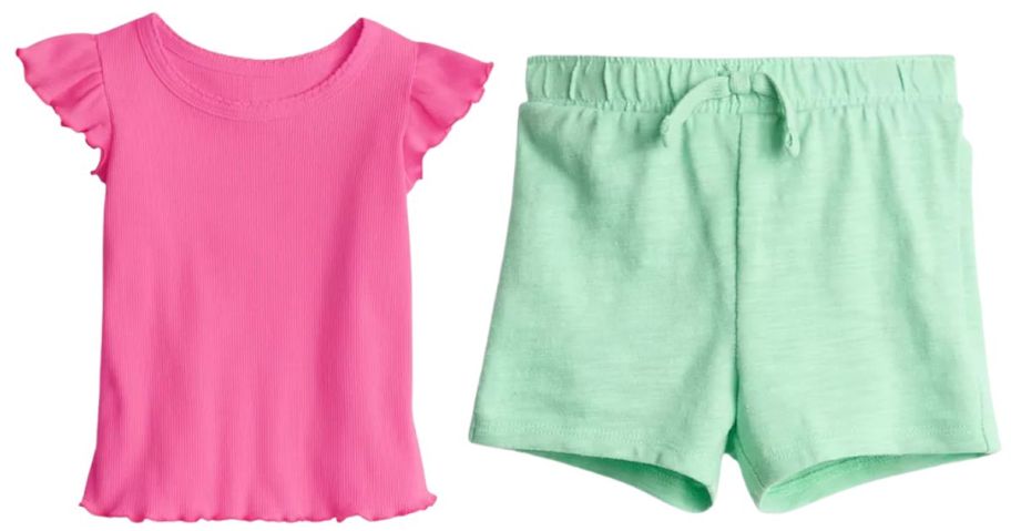 pink girls top and green boys shorts