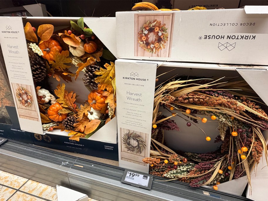 two harvest wreaths in boxes 