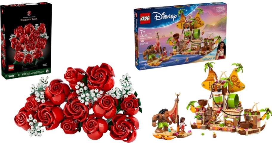 lego roses and moana building sets