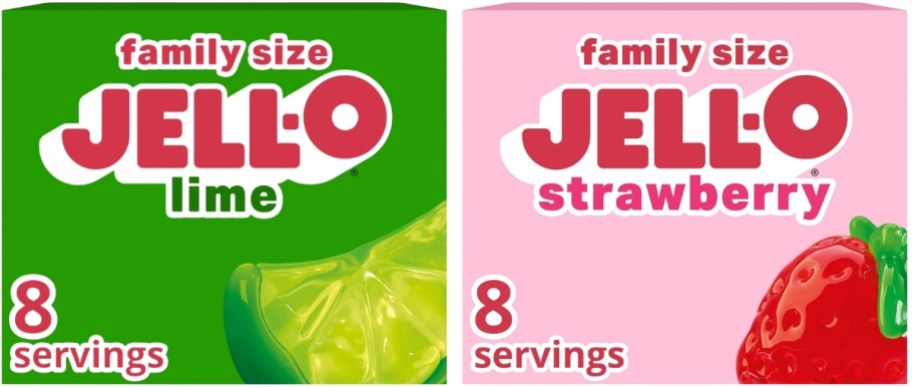 lime and strawberry jello boxes
