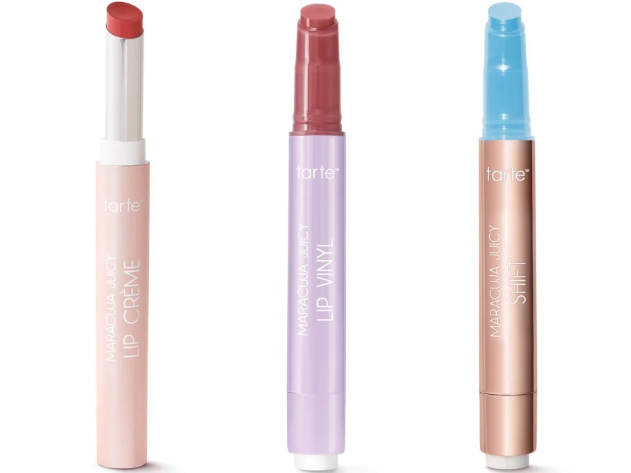 three tarte lip creme, vinyl, and shift
