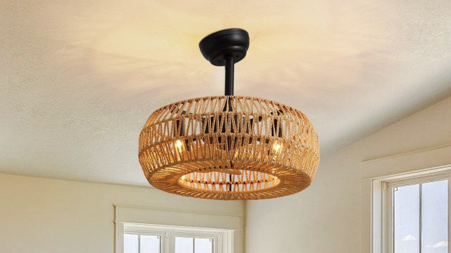 rattan caged fandelier
