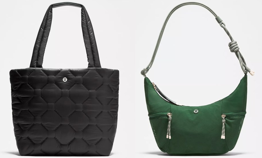 black tote bag and green shoulder bag