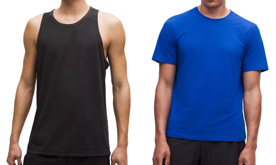 men in black tank top and blue shirt