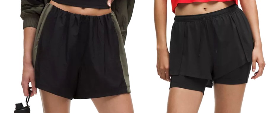 two women in black shorts