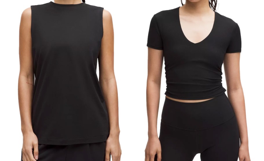 two women in black workout tops