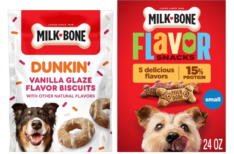 dunkin and flavor milk bone dog treat boxes