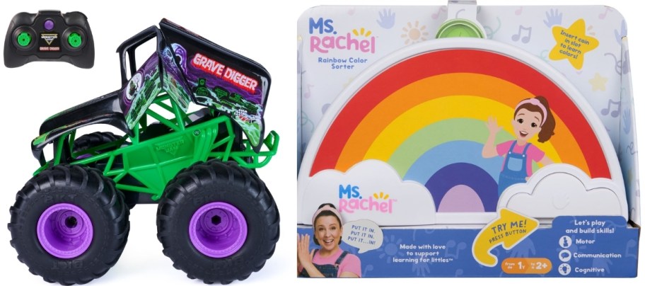 an rc truck and a sorting toy