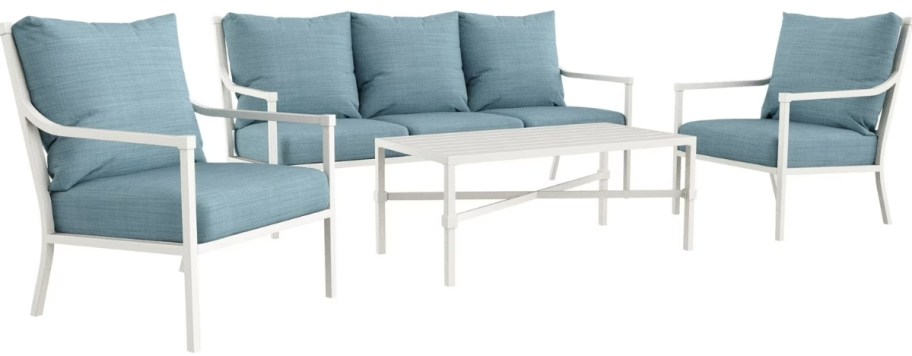4 piece conversation set with blue cushions