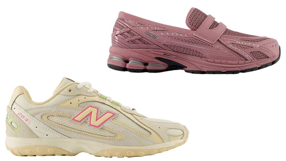 new balance beige and plum shoes