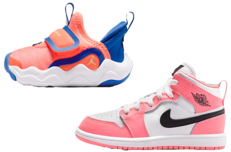 two pairs of pink nike shoes