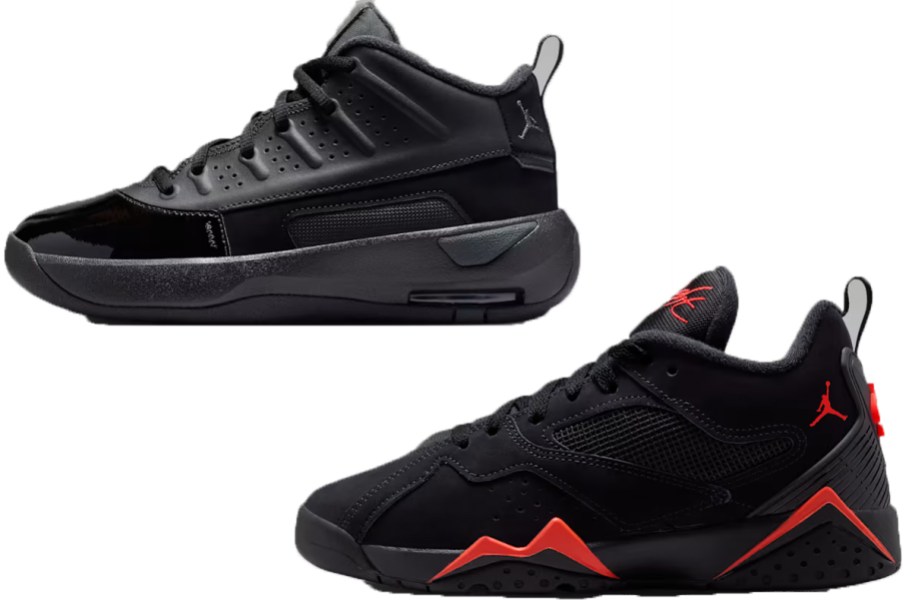 two black jordan shoes