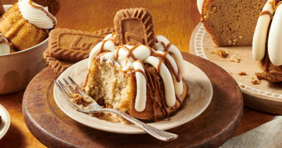 nothing bundt cake Biscoff Cookie Butter Cake on table