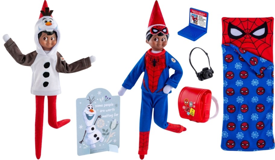 elf on the shelf olaf and spider-man kits