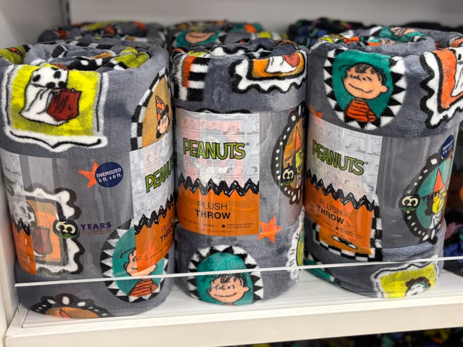 gray peanuts fall blankets on shelf 