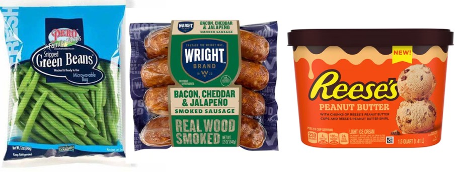 pero green beans, wright sausage, and reeses ice cream