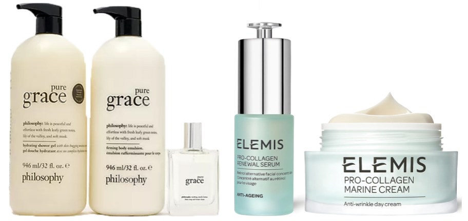 philosophy bottles and elemis facial care jar