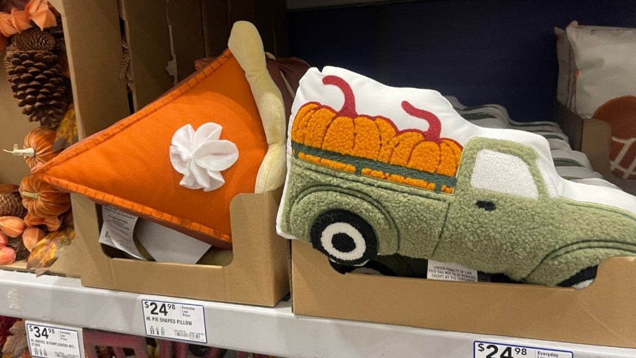 punmpkin pie slice and harvest trck pillows