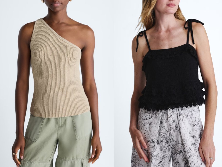 women wearing beige and black tank tops