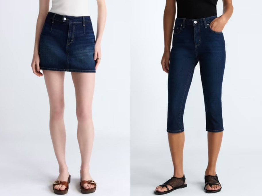 women wearing jean skirt and capris