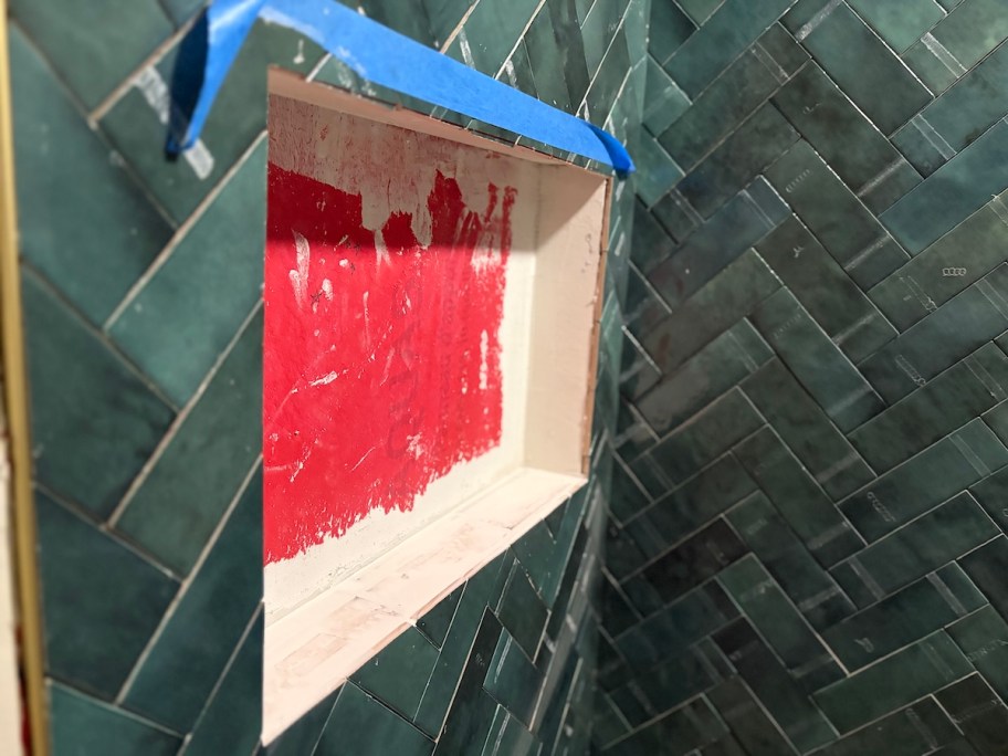 close up of unfinished shower niche