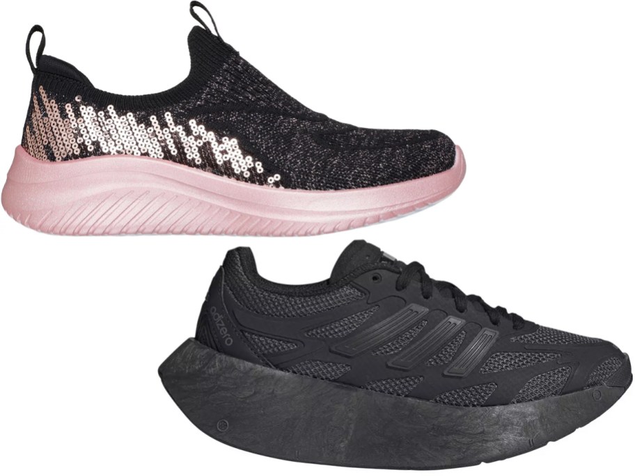 pink and black, and black shoes