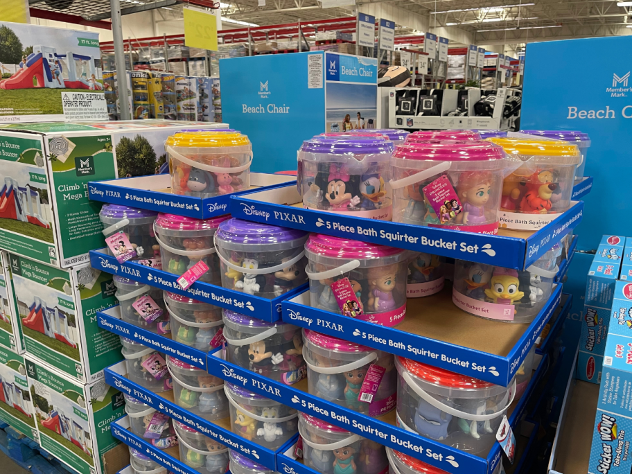 stack of disney bath toys in-store