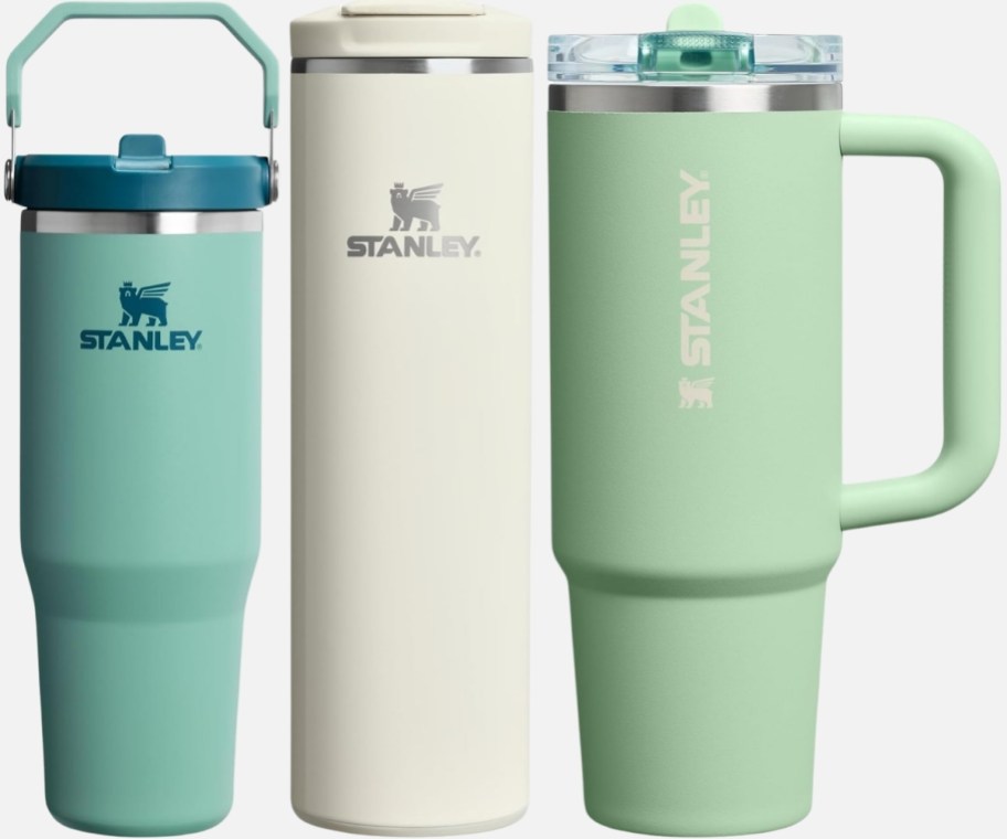 stanley drinkware in 3 different stlyes