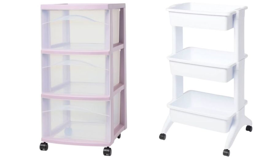 storage cart in lavender and white