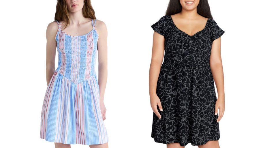 striped blue and red dress and black clearance dresses