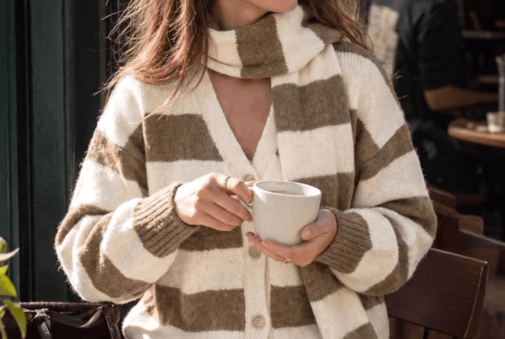 Woman wearing striped cardigan