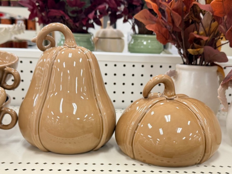 2 tan ceramic pumpkins