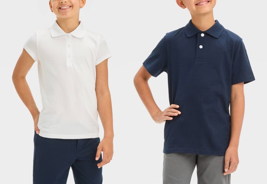 kids wearing white and blue polos 