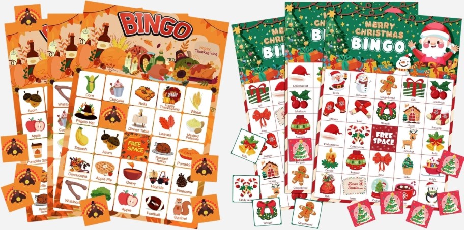 thanksgiving and christmas bingo cards 