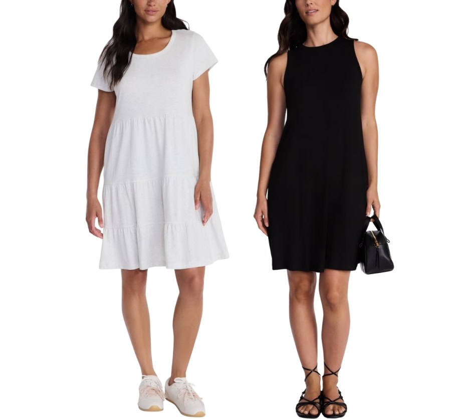 woman in t-shirt swing dress and a woman in a tank swing dress