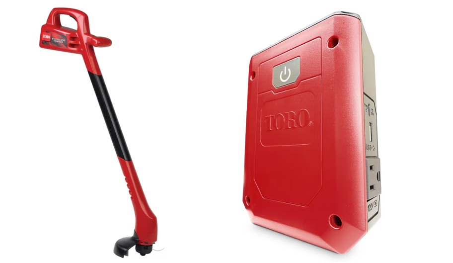red string trimmer and battery pack 
