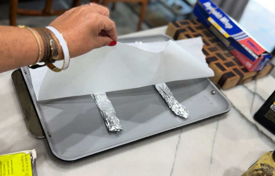 using parchment paper and foil to create compartments
